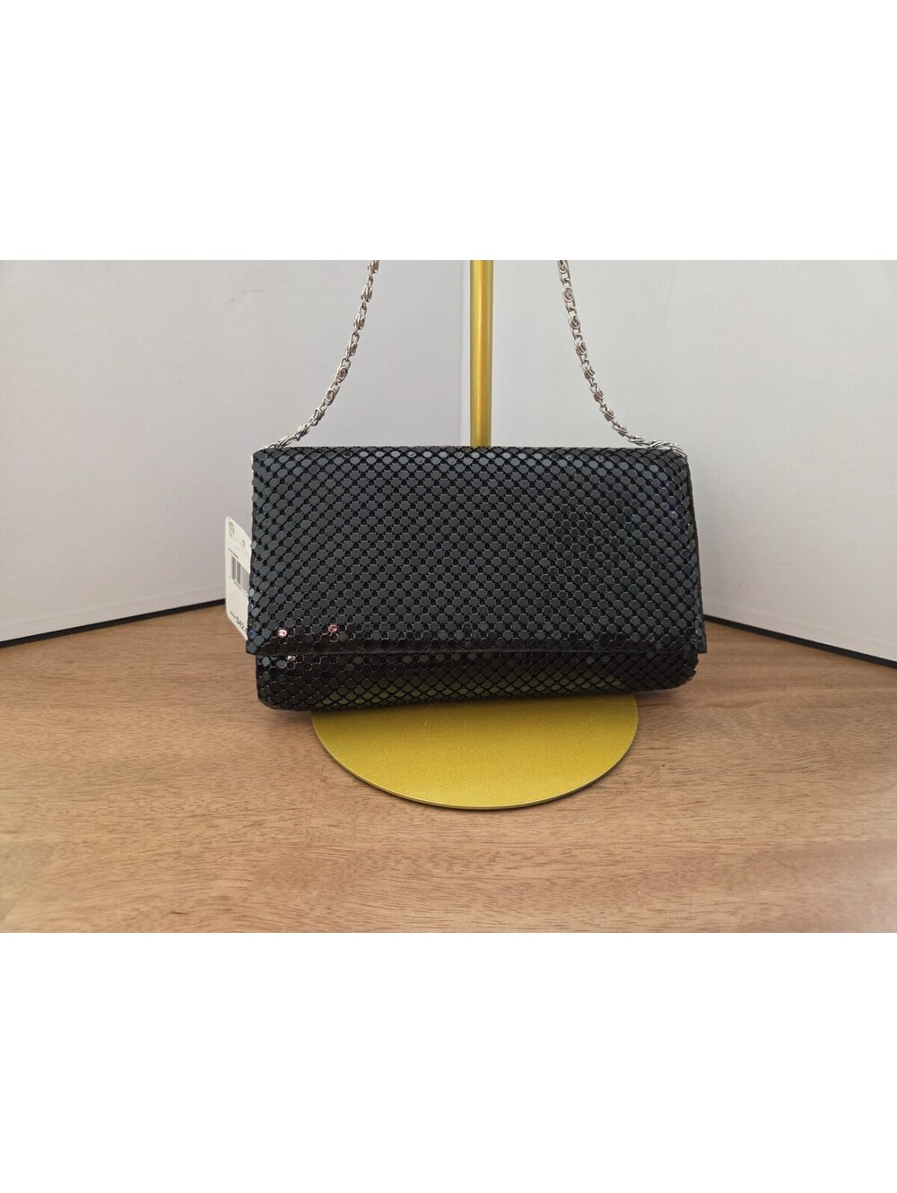 Jessica McClintock Black Sequin Mesh Evening Clutch Crossbody Chain Bag NWT - Picture 1 of 5